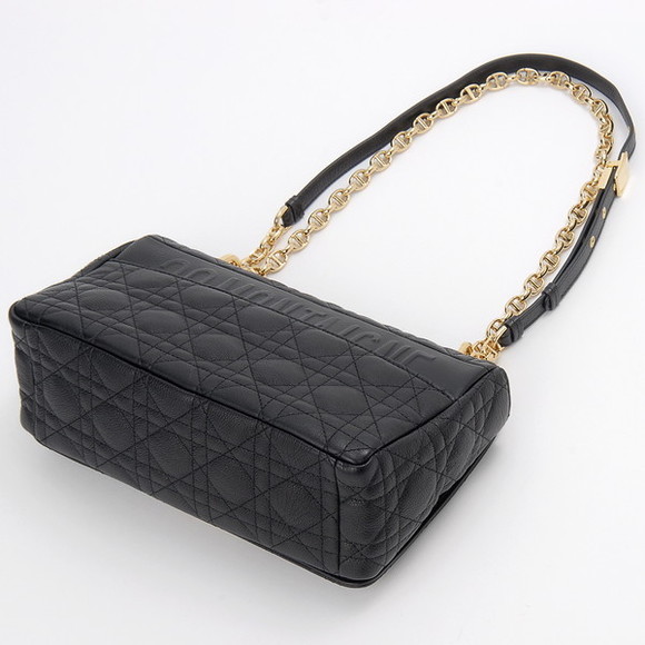 Dior Cannage  Calfskin Supple Shoulder Donna Christian Bag Md Caro Medium Black - Picture 1 of 6